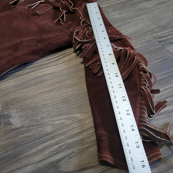 Youth Kids Vintage 90's Dark Brown Leather Shaggy Button Up Western Jacket Sz S - Picture 5 of 5